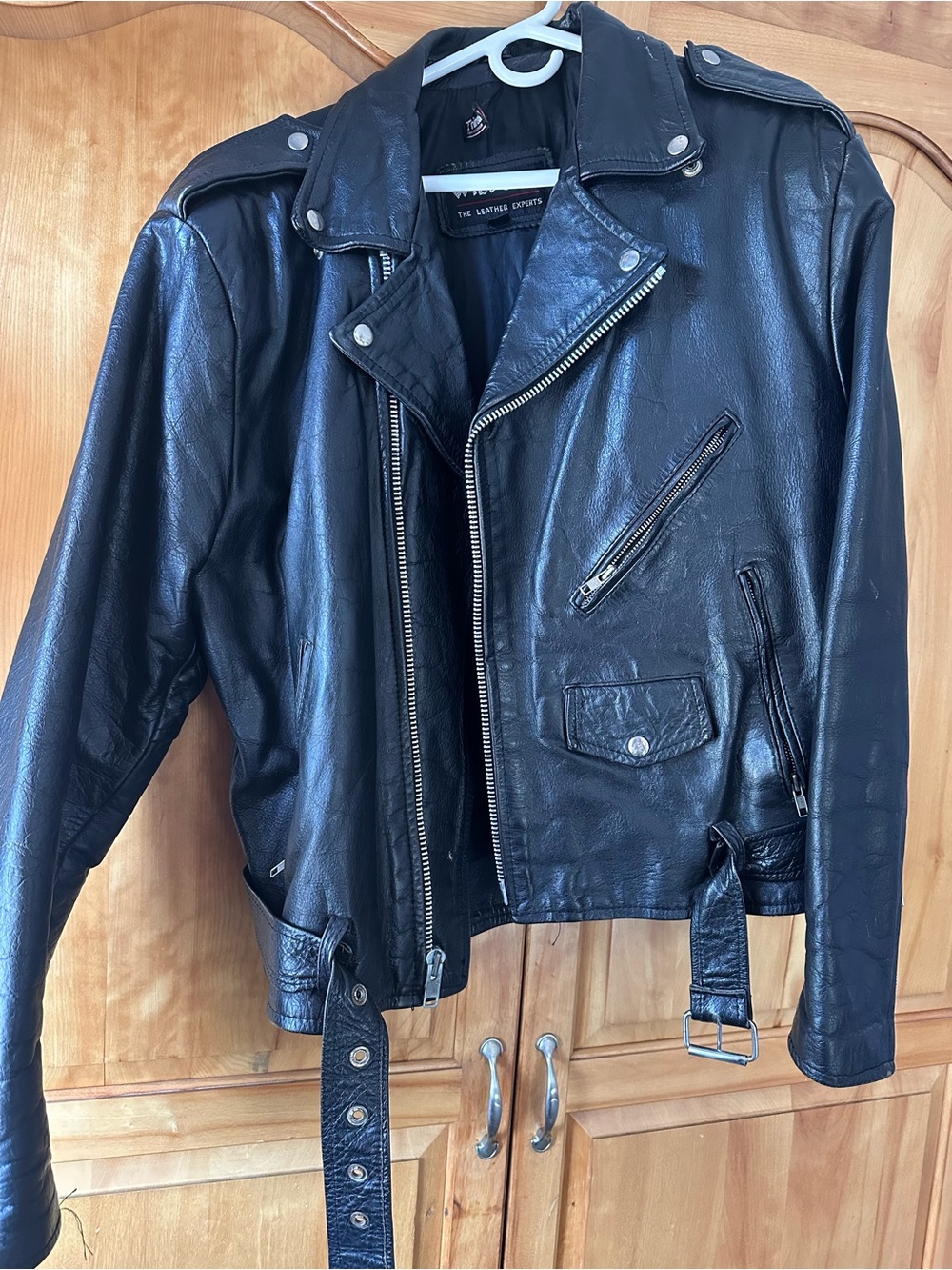 Wilson Black Leather Vintage Bomber-Style Motorcycle Jacket
